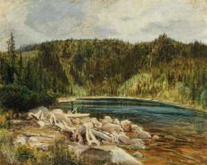 A View of a Lake at the Bohemian forest by Julius Eduard Marak Oil Painting