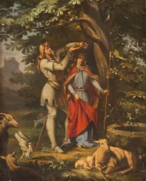 Crowning of a knight-couple by Julius Erdmann August Naue Oil Painting