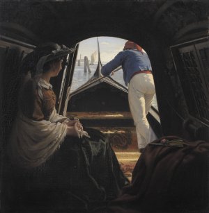 A Gondola by Julius Exner Oil Painting