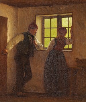 En frierscene by Julius Exner Oil Painting