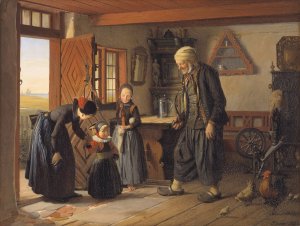 Visiting Grandfather by Julius Exner Oil Painting