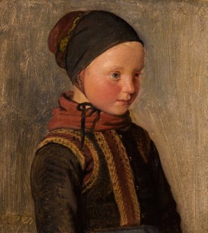 Young Child In Traditional Costumes by Julius Exner Oil Painting