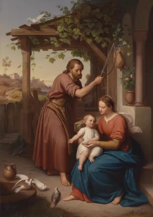 Mary and Joseph with the baby Jesus by Julius Frank Oil Painting