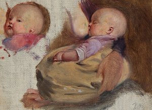 Studie af et barn, der ammes by Julius Friedlander Oil Painting