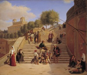 The Upper Flights of the Spanish Steps in Rome by Julius Friedlander Oil Painting