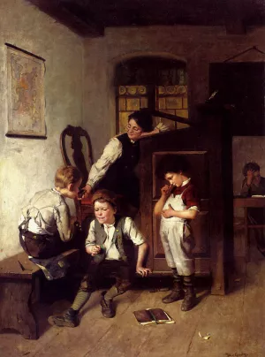 Mischief In The Classroom by Julius Geertz - Oil Painting Reproduction