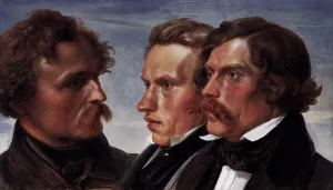 Carl Friedrich Lessing, Carl Sohn, and Theodor Hildebrandt by Julius Huebner - Oil Painting Reproduction