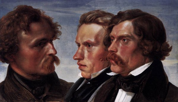 Carl Friedrich Lessing, Carl Sohn, and Theodor Hildebrandt by Julius Huebner - Hand-Painted Oil Painting Reproduction