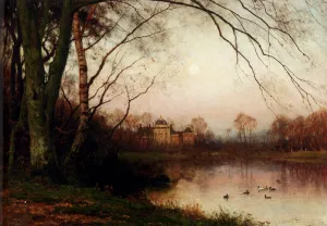 A Woodland With Ducks In A Pond by Julius Jacobus Van De Sande Bakhuyzen - Oil Painting Reproduction