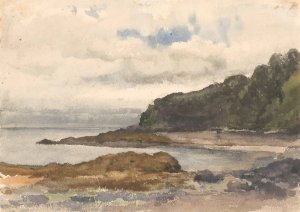 Beboste kust van een meer by Julius Jacobus Van De Sande Bakhuyzen Oil Painting