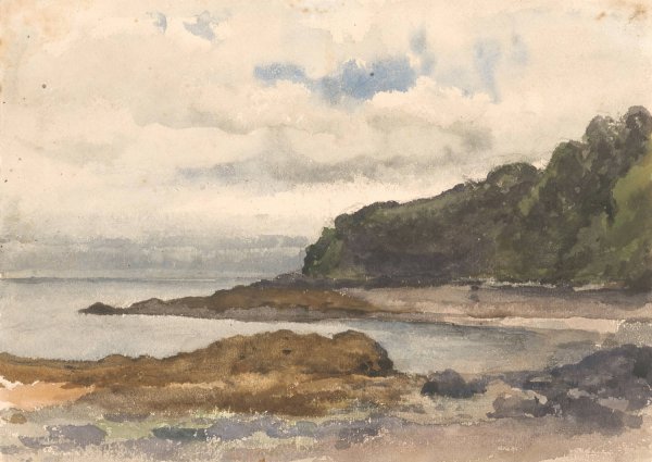 Beboste kust van een meer  by Julius Jacobus Van De Sande Bakhuyzen - Hand-Painted Oil Painting Reproduction