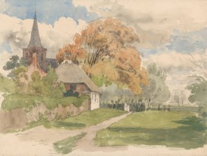 Erf bij een dorpskerk by Julius Jacobus Van De Sande Bakhuyzen Oil Painting