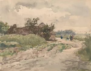 Landweg met enkele figuren, leidend naar een boerderij Oil painting by Julius Jacobus Van De Sande Bakhuyzen