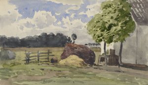 Stapel hout voor een boerderij in het weiland by Julius Jacobus Van De Sande Bakhuyzen Oil Painting