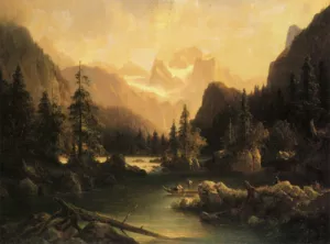 Fisherman at a Mountainous Lake by Julius Lange - Oil Painting Reproduction