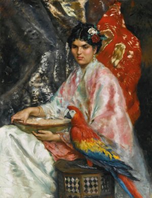 Lady With A Parrot by Julius Leblanc Stewart Oil Painting
