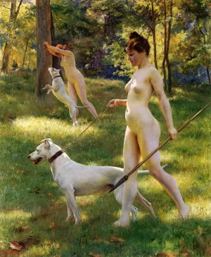 Nymphs Hunting by Julius Leblanc Stewart - Oil Painting Reproduction