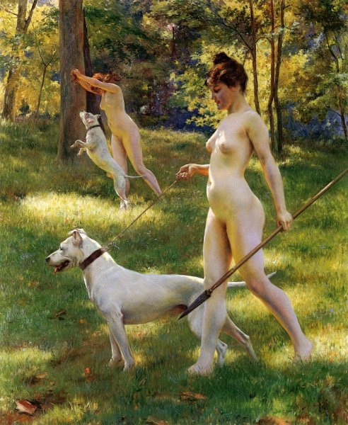 Main Product Photo of Nymphs Hunting Painting by Julius Leblanc Stewart