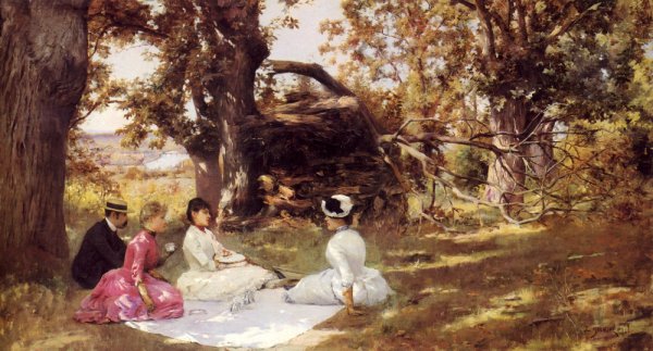 Main Product Photo of Picnic Under The Trees Painting by Julius Leblanc Stewart