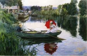 Quiet Day on the Seine by Julius Leblanc Stewart Oil Painting