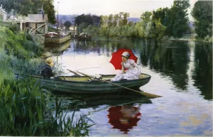 Quiet Day on the Seine by Julius Leblanc Stewart Oil Painting