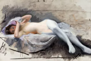 Reclining Nude Oil painting by Julius Leblanc Stewart