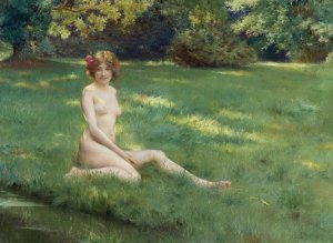 Un Nu Sur La Pelouse by Julius Leblanc Stewart Oil Painting