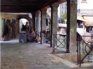 Venetian Market Scene by Julius Leblanc Stewart Oil Painting
