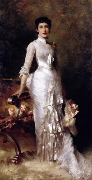Young Beauty in a White Dress by Julius Leblanc Stewart - Oil Painting Reproduction