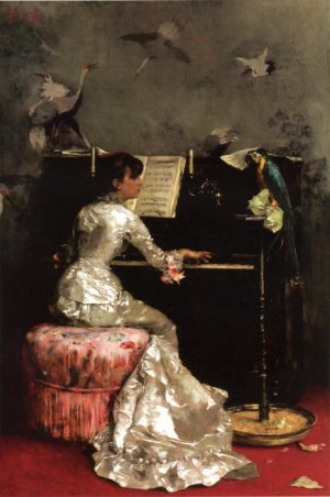 Young Woman at Piano by Julius Leblanc Stewart Oil Painting