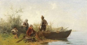 Chiemseefischer bei der Rast by Julius Noerr Oil Painting