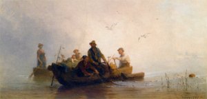 Hauling In The Nets by Julius Noerr Oil Painting