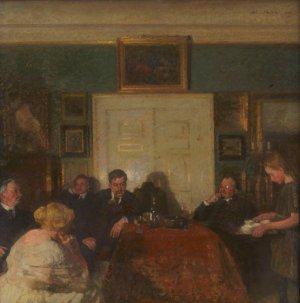 A Party in the Artist's Home by Julius Paulsen Oil Painting
