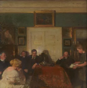 A Party in the Artist's Home by Julius Paulsen Oil Painting