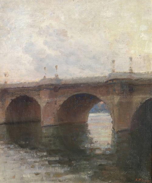 Aftenstemning ved Pont Neuf  by Julius Paulsen - Hand-Painted Oil Painting Reproduction