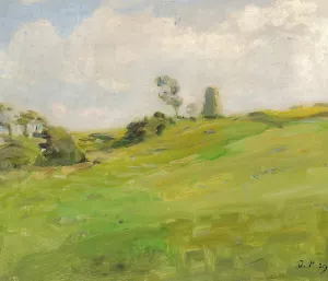 Marklandskab med traeer i horisonten by Julius Paulsen Oil Painting