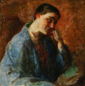 Portraet af kunstnerens hustru, Esther Paulsen by Julius Paulsen Oil Painting