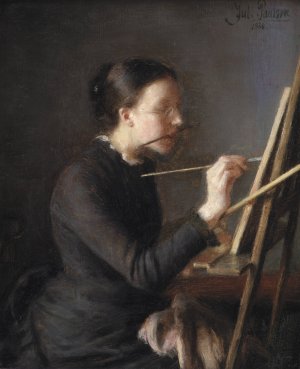 The Painter Agnes Paulsen, the Artist's Sister, at her Easel by Julius Paulsen Oil Painting