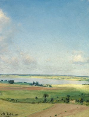 Udsigt over bakket landskab, hoj himmel by Julius Paulsen Oil Painting
