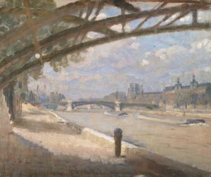 Under the Pont des Arts, Paris. Noon by Julius Paulsen Oil Painting