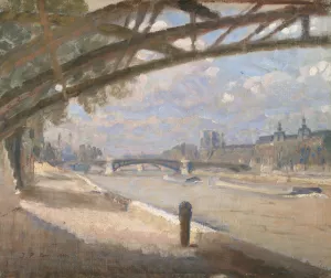 Under the Pont des Arts, Paris. Noon by Julius Paulsen Oil Painting