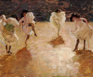 Young women dancing the cancan, Paris by Julius Paulsen Oil Painting