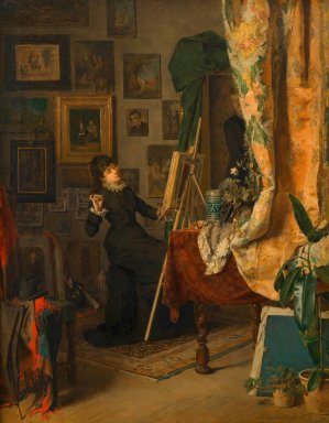 Die junge Malerin in ihrem Atelier by Julius Pollak Oil Painting