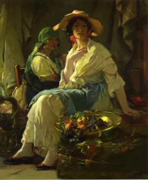 Assisi Market Girls by Julius Rolshoven Oil Painting