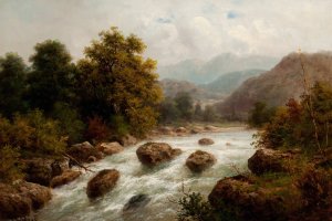 Alpine Landscape with River by Julius Rose Oil Painting