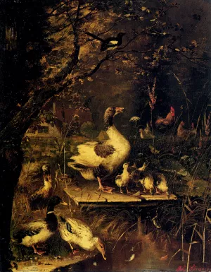 Ducks By The Water's Edge painting by Julius Scheurer