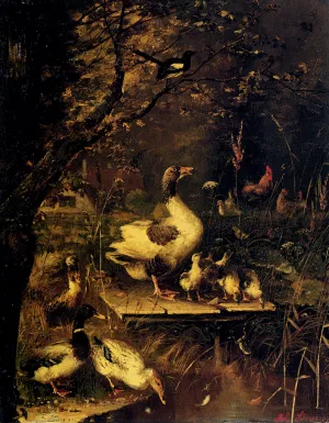 Ducks By The Water's Edge Oil painting by Julius Scheurer