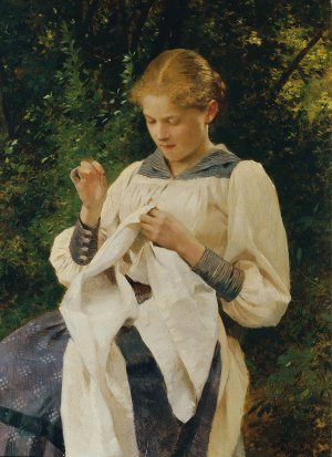 Madchen mit Handarbeit by Julius Schmid Oil Painting