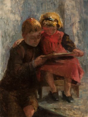 Study of two children by Julius Scholtz Oil Painting