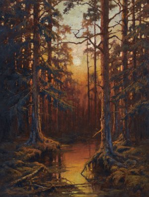 Forest Sunset by Julius Sergius Klever Oil Painting